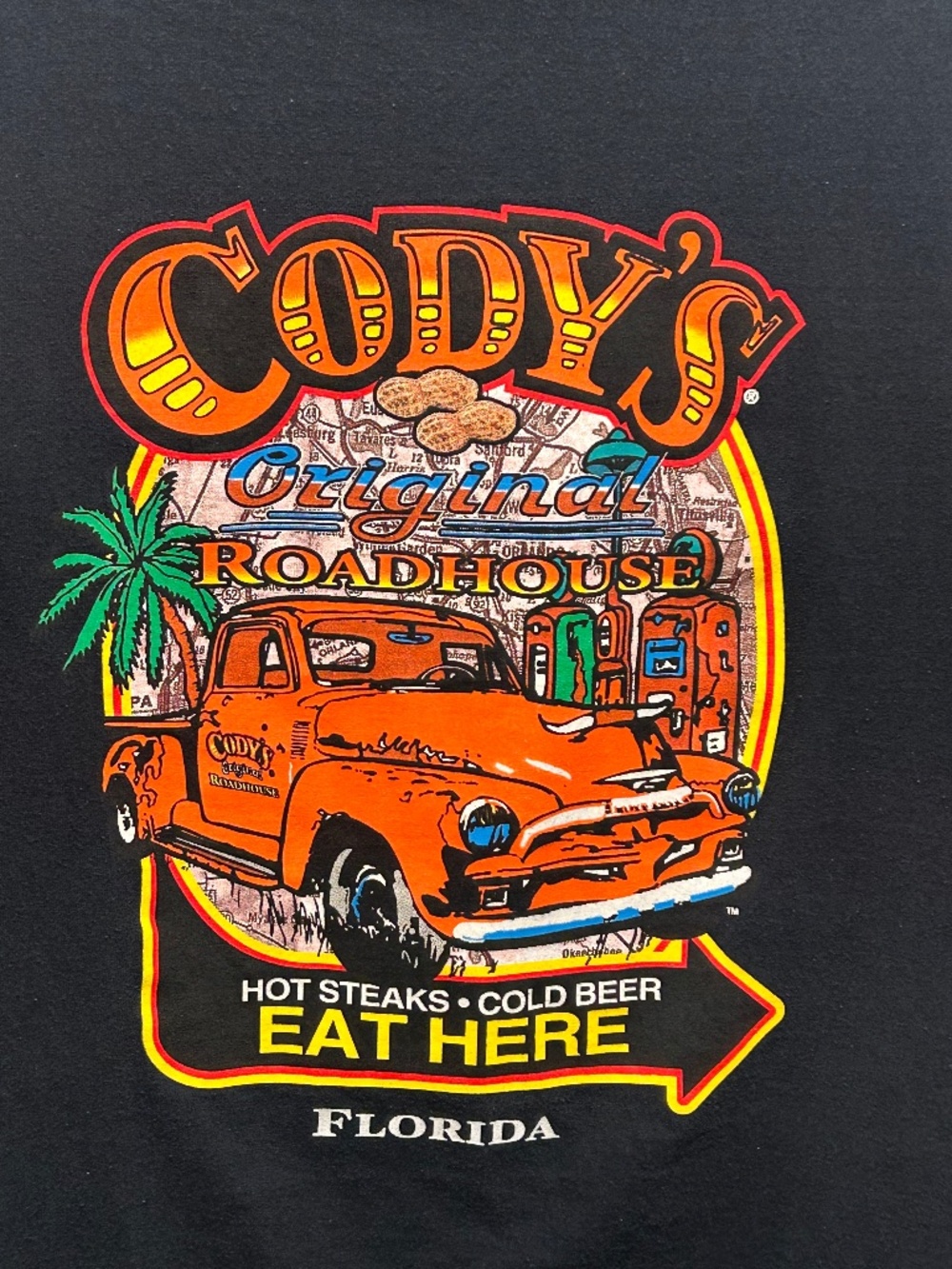 Share Gildan Men's Black Cody's Original Roadhouse Florida Logo Graphic Tee XL